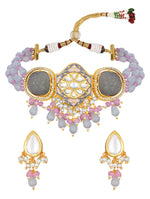 Necklace set in gold polished brass, Kundan Polki, Agates, Monalisa Beads