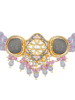 Necklace set in gold polished brass, Kundan Polki, Agates, Monalisa Beads