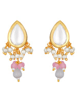 Necklace set in gold polished brass, Kundan Polki, Agates, Monalisa Beads