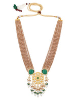 Gold polished brass Necklace with kundan polki,Italian crystal,Shell Pearl, Carved onyx Stone