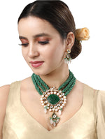 Necklace set with Gold polished brass, Onyx Tumbles, Kundan Polki, Shell Pearls, Agates