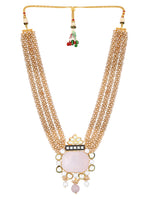 Golden polished Necklace set with Kundan Polki, Shell Pearls,nyx OTumbles, Italian Crystals