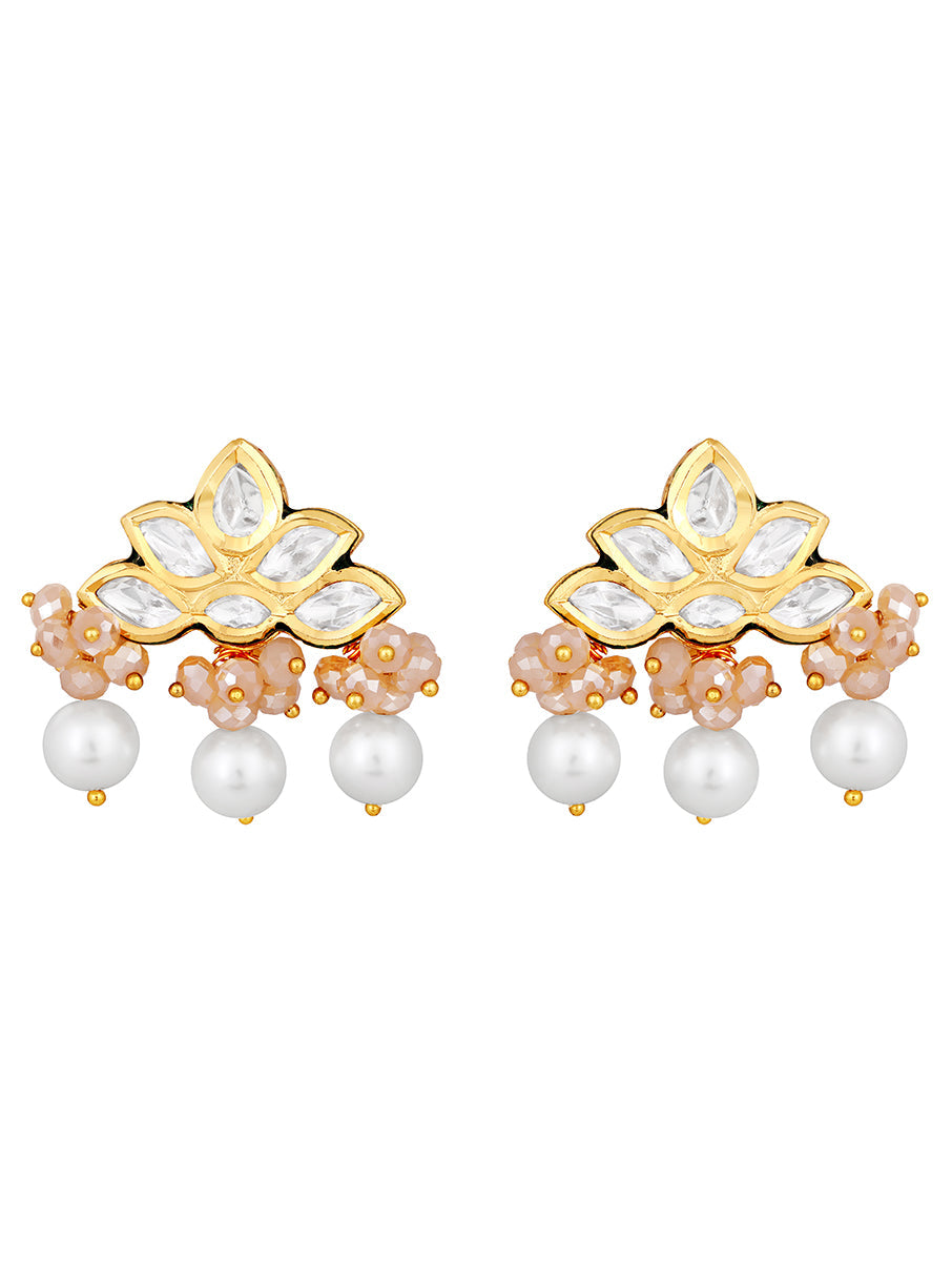 Golden polished Necklace set with Kundan Polki, Shell Pearls,nyx OTumbles, Italian Crystals