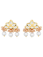 Golden polished Necklace set with Kundan Polki, Shell Pearls,nyx OTumbles, Italian Crystals