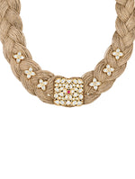 Designer Jewellery with Gold polished brass, Jute necklace & kundan polki