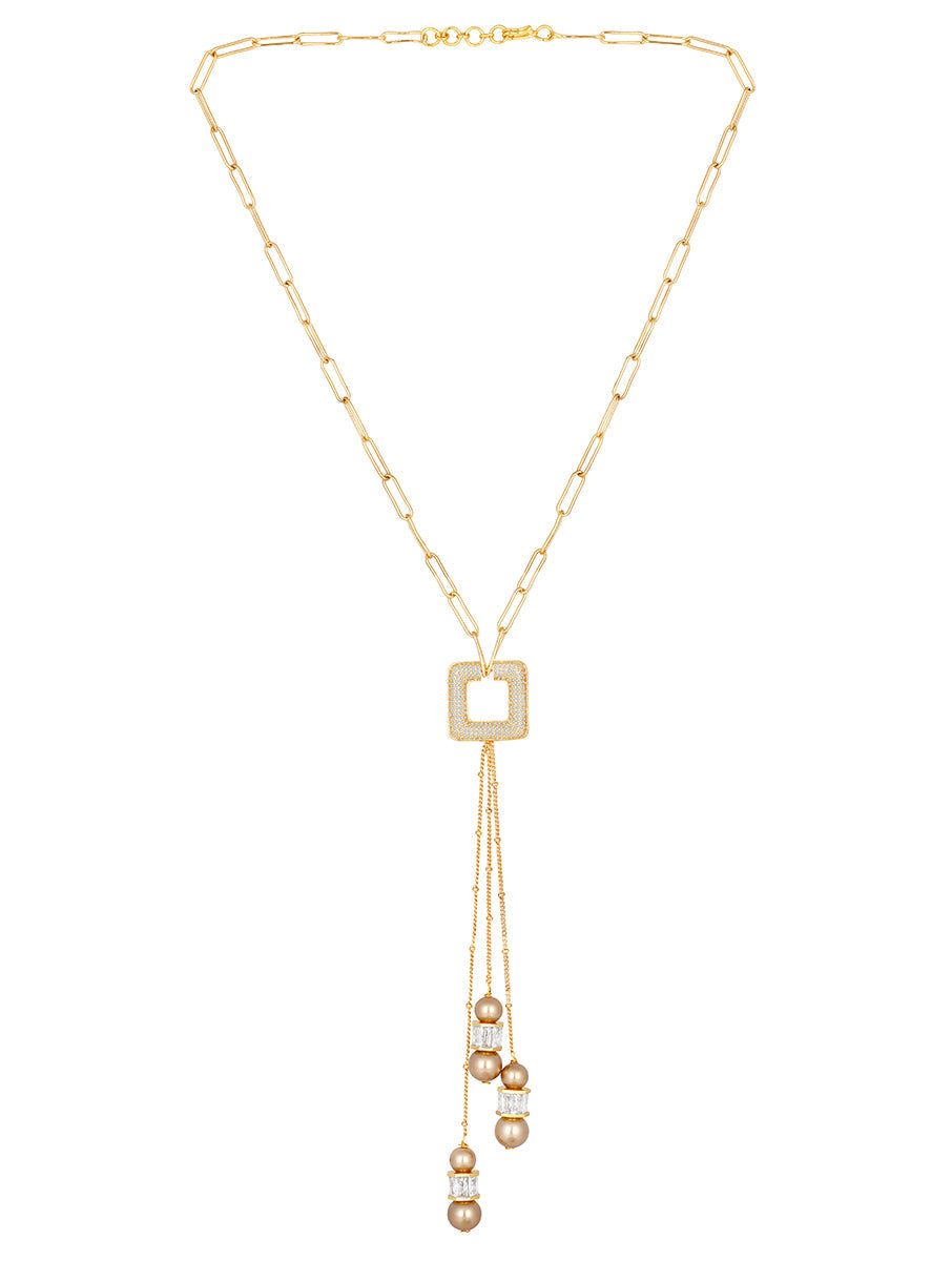 Gold polished brass chain , Cz diamond ball & Shell pearl.