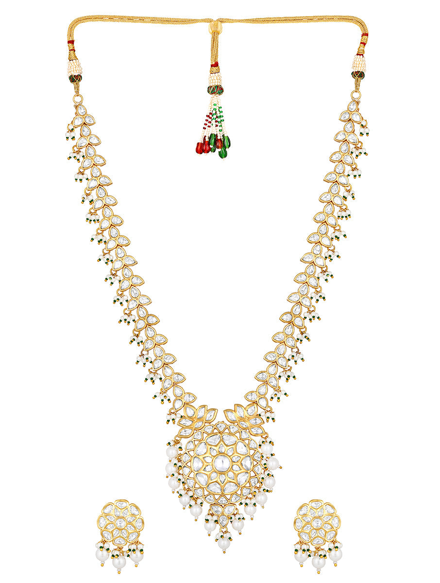 Necklace with golden polished brass, Agates, Kundan Polki & Shell Pearls,