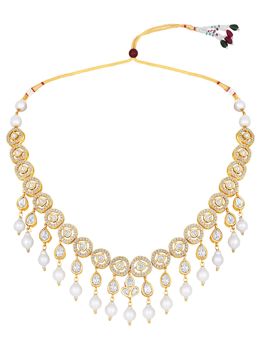 Necklace set with gold polished brass, Agates, Kundan Polki & Shell pearls.
