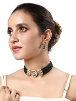 Necklace set with gold polished brass, , Kundan Polki, Mini Green Beads & Agate Tumbles.