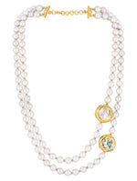 Gold polished brass Necklace with Mother Of Pearl Ball, Shell Pearls & Italian Crystals