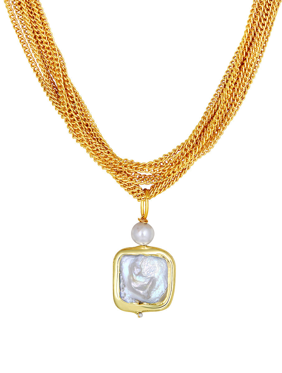 Designer Gold polished brass chain with Mother of pearl