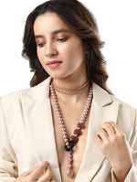 Designer Gold finished brass chain with Kundan Polki, Cz ball, Natural onyx Stones &  Shell Pearls