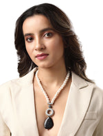 Gold Finished Necklace with Natural onyx stone, Cz diamond pieces & Shell Pearls