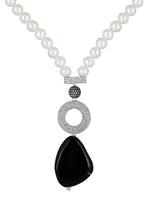 Gold Finished Necklace with Natural onyx stone, Cz diamond pieces & Shell Pearls