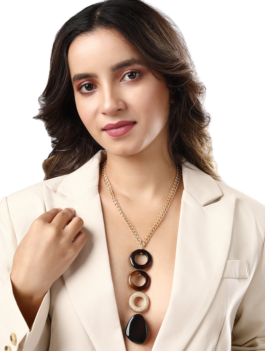 Necklace with gold polished, Cz diamond polo ring & Natural onyx stone.
