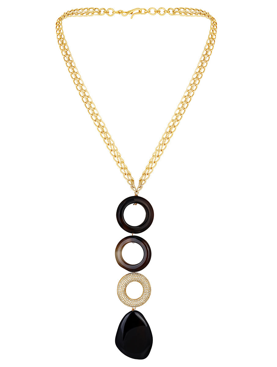 Necklace with gold polished, Cz diamond polo ring & Natural onyx stone.