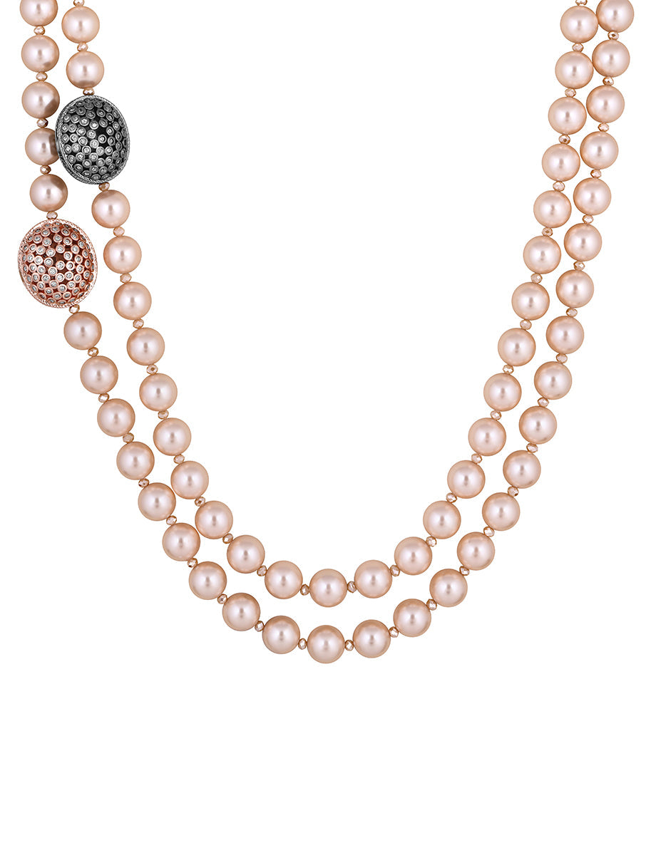 Designer Necklace with Gold Finished brass, Shell pearl, Cz diamond ball, Italian crystal.