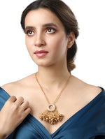 Necklace with golden polished brass chain, Cz diamond polo ring & Agates, Shell pearls