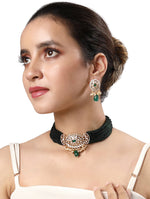 Necklace set with gold polished brass, Kundan Polki, Kidiya moti & Agate tumbles.