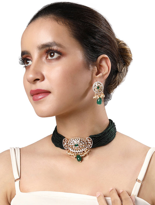 Necklace set with gold polished brass, Kundan Polki, Kidiya moti & Agate tumbles.