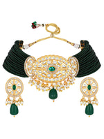 Necklace set with gold polished brass, Kundan Polki, Kidiya moti & Agate tumbles.