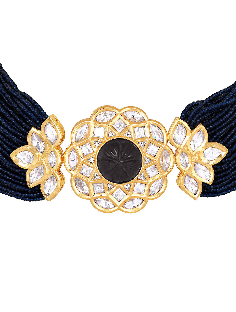 Designer Necklace with gold Finished brass, Kundan Polki & Kidiya moti