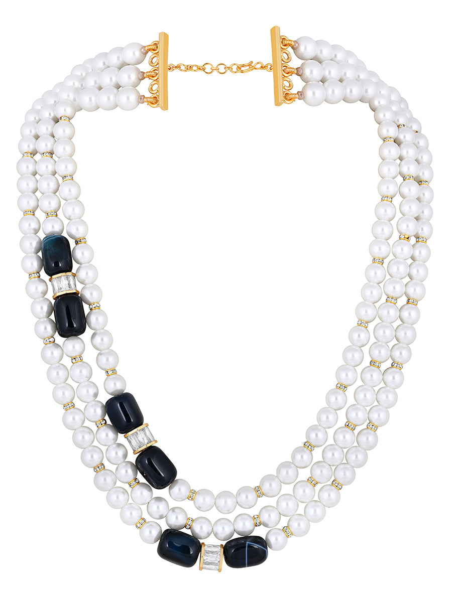 Necklace with gold Finished brass, Shell Pearls, Natural Agate tumbles,Cz diamond drums & Gold micron balls.