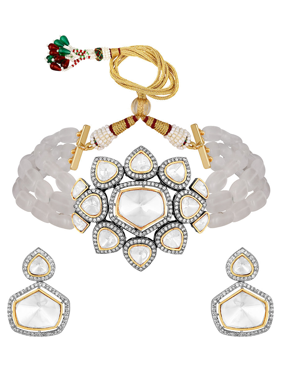 Designer Necklace with gold polished brass & Diamond Kundan Polki