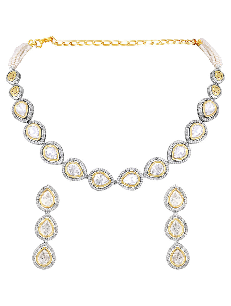 Designer Necklace with gold Finished brass,Diamond Kundan Polki & Kidiya Moti