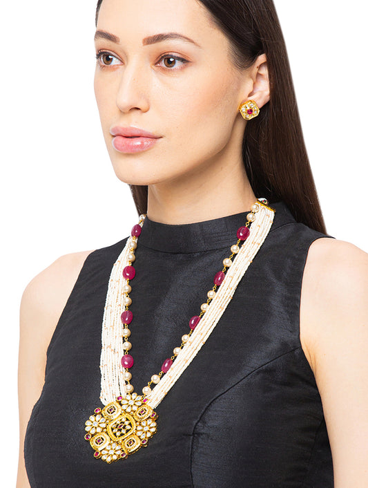 Necklace set with Golden Polished Brass, Tumbles & Shell Pearls