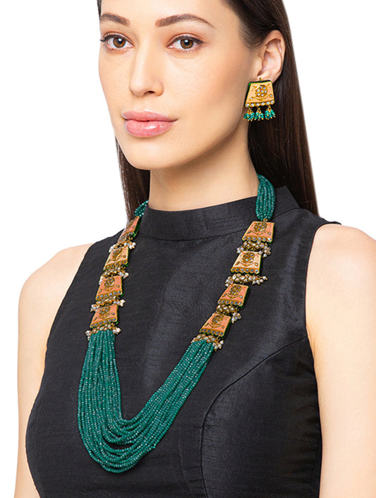 Necklace with Meenakari Brooches, Italian Crystal, & Kundan Polki