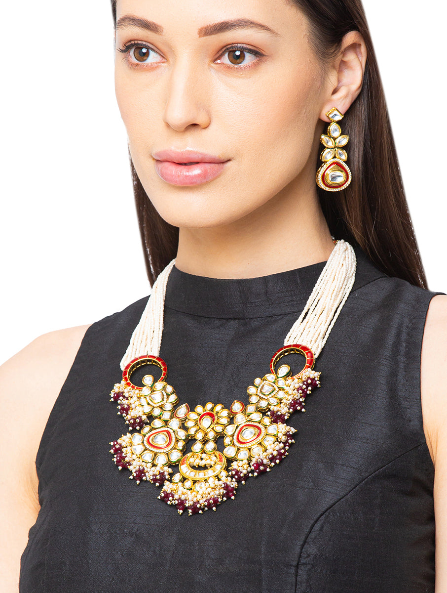 Necklace set with Golden Polished Brass, Shell Pearls & Agate Beads
