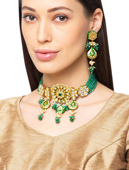 Necklace with Golden Polish Brass, &  kundan Polki