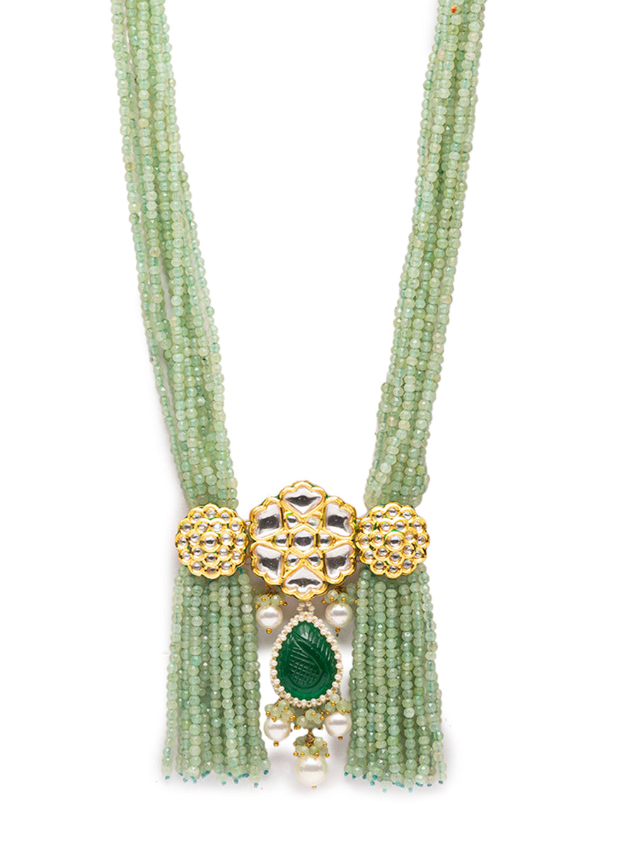 Necklace set with Golden Polished Brass, Pearls, & Kundan Polki