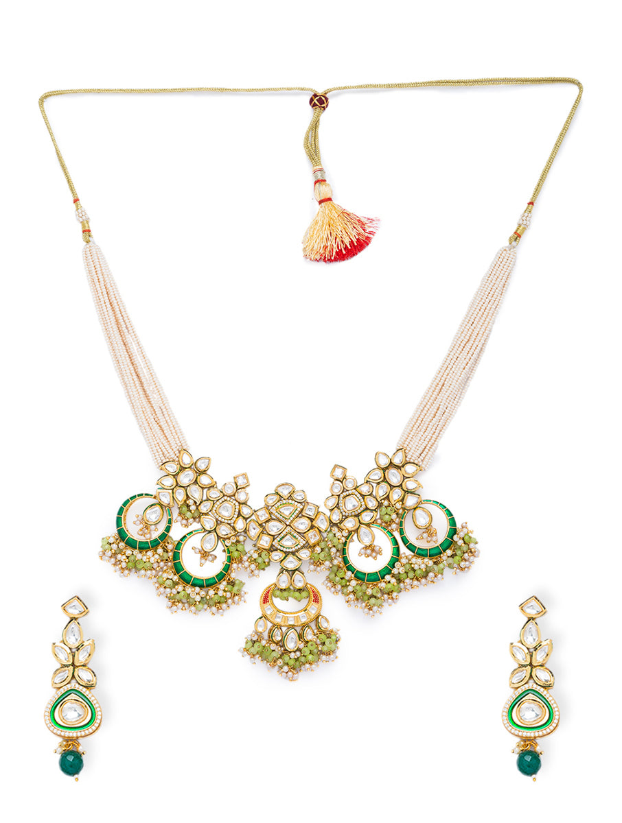 Necklace set Gold Polish Brass, Shell Pearls, Agate Beads, & Kundan Polki