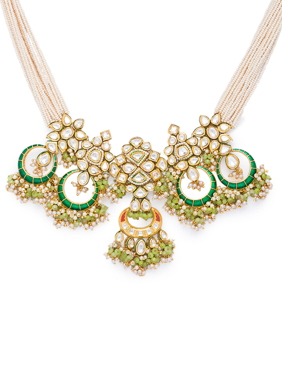 Necklace set Gold Polish Brass, Shell Pearls, Agate Beads, & Kundan Polki