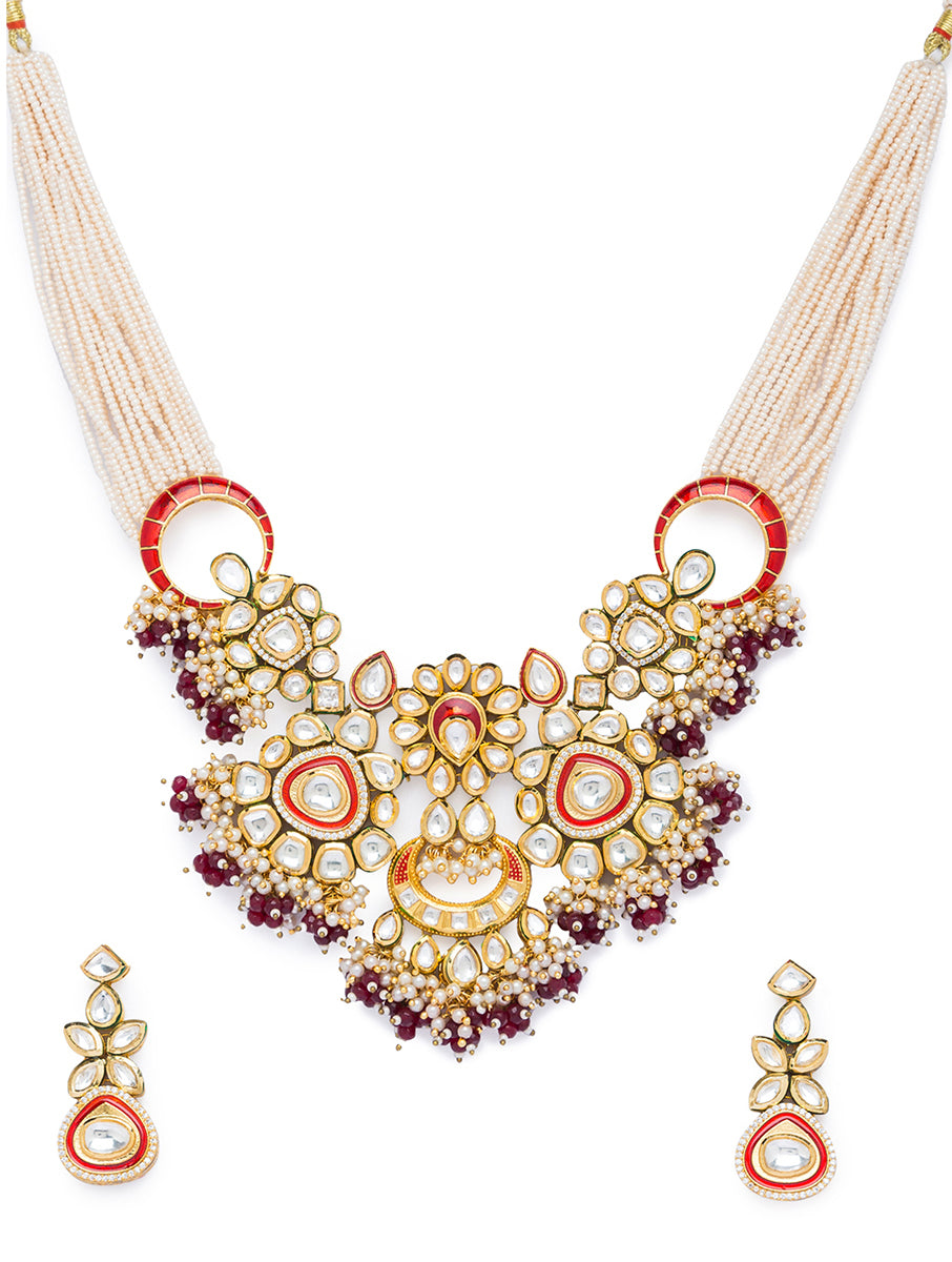 Necklace set with Golden Polished Brass, Shell Pearls & Agate Beads