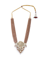 Gold Polish Brass Necklace with Italian Crystals & Shell Pearls,