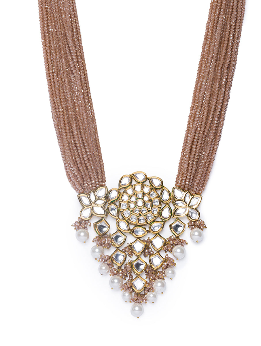 Gold Polish Brass Necklace with Italian Crystals & Shell Pearls,