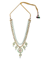Necklace set with Gold Polish Brass, Green Shell Pearls, & Golden Kundan Polki