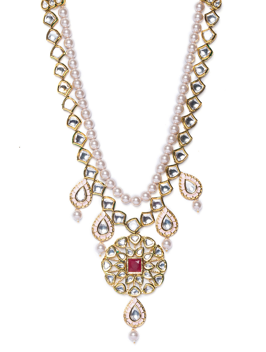 Necklace set Gold Polish Brass, Shell Pearls, & Kundan Polki