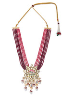 Golden Polished Brass Necklace with shell Pearls, & Kundan Polki