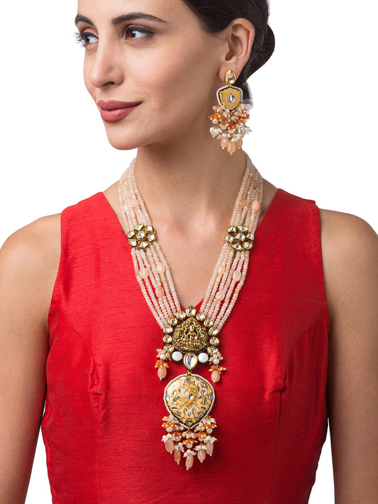 Necklace with Meenakari work, Agates, Golden polished Brass, Pearls & Onyx Tumbles