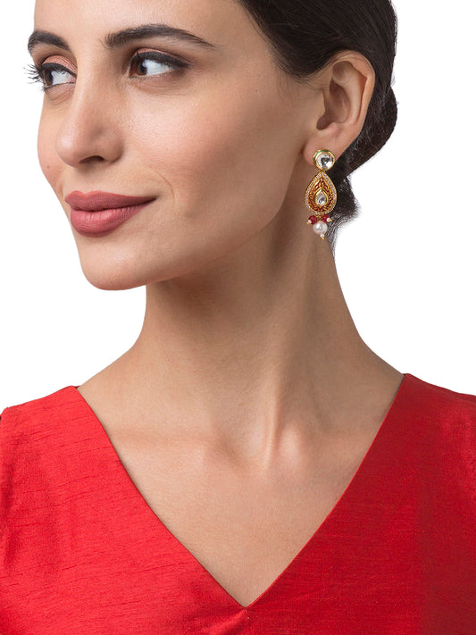 Pair of Earring with Gold Polished Brass, & Meenakari