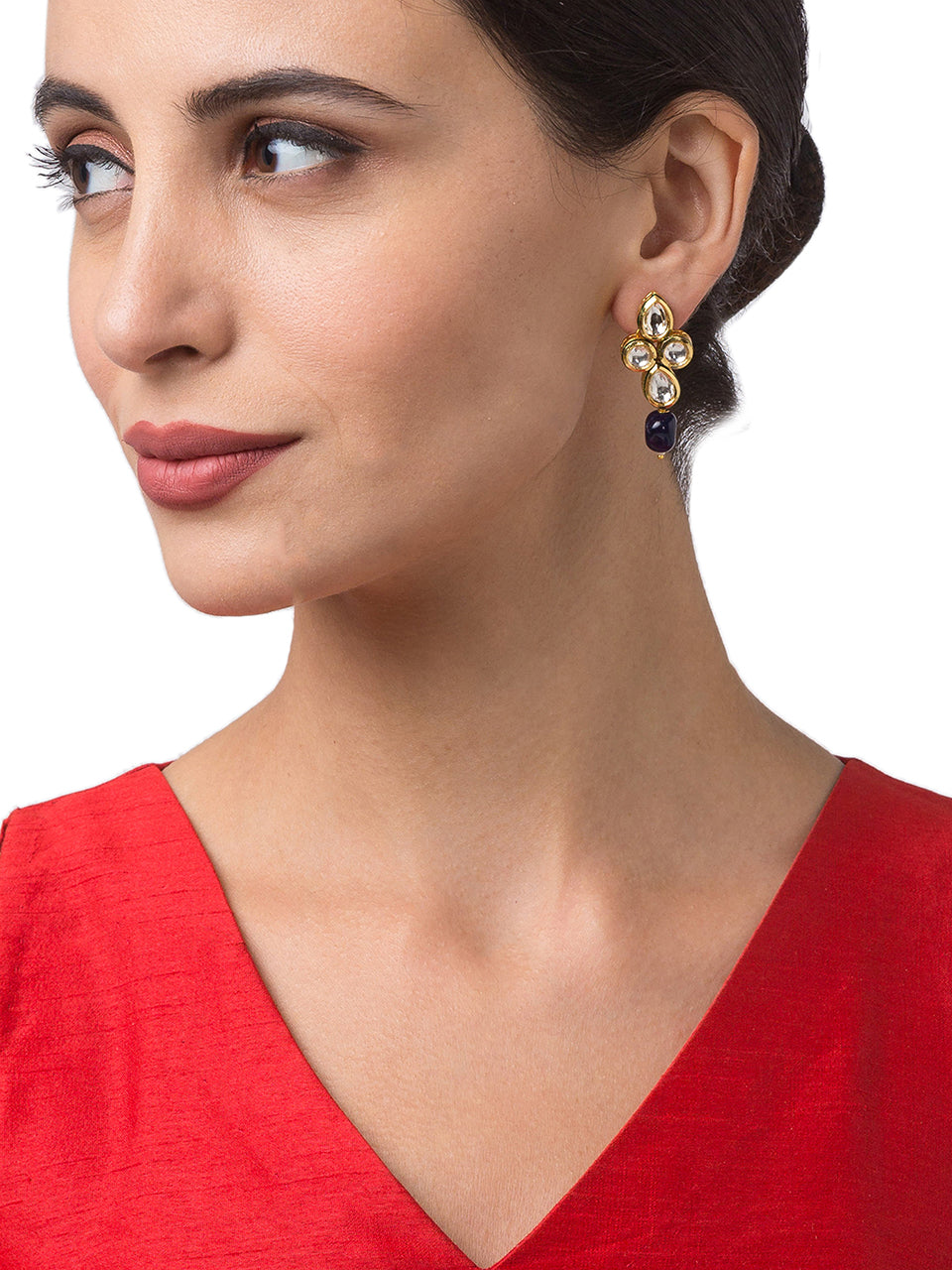 Golden Polish Earring with Kundan Polki work & Color Agate