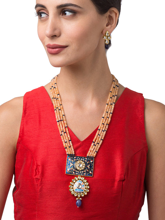 Necklace set with Gold Polish Brass, Meenakari work & Onyx Tumbles