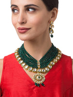 Necklace with Gold Polished Brass, Kundan Polki,  Agates, & Onyx Tumbles