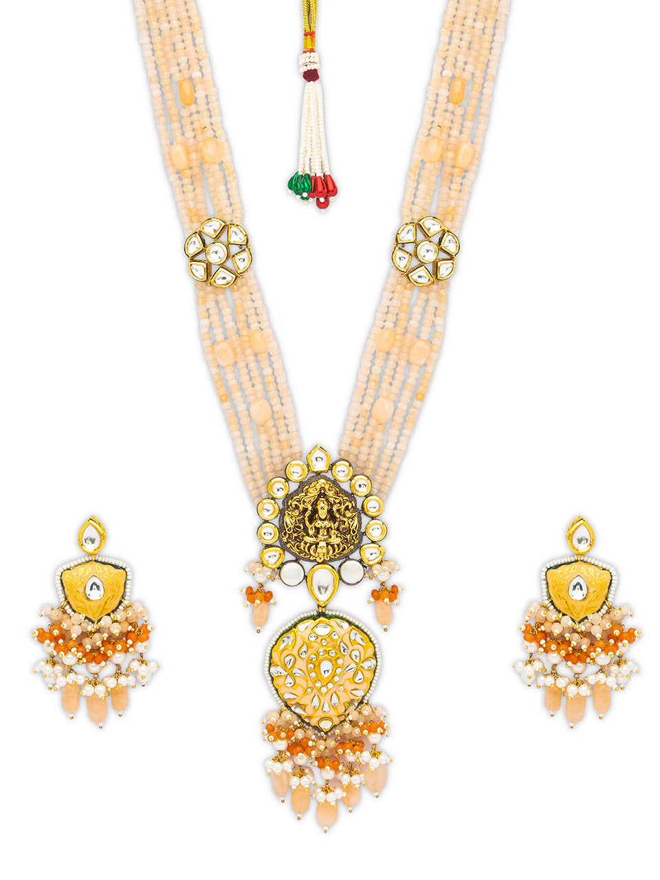 Necklace with Meenakari work, Agates, Golden polished Brass, Pearls & Onyx Tumbles