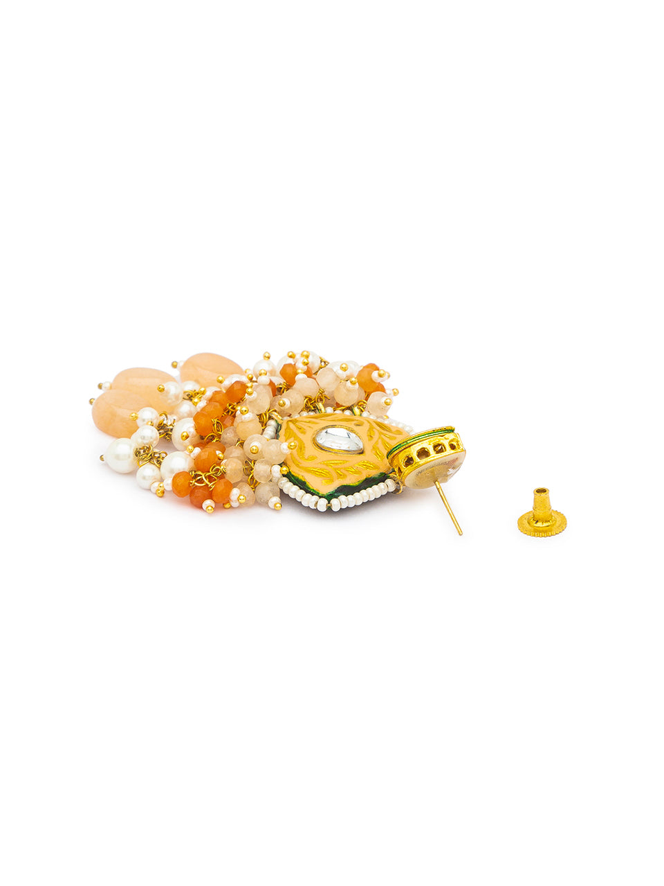 Earring with Gold Polished Brass, Kundan Polki,  Meenakari, Agates & Pearls