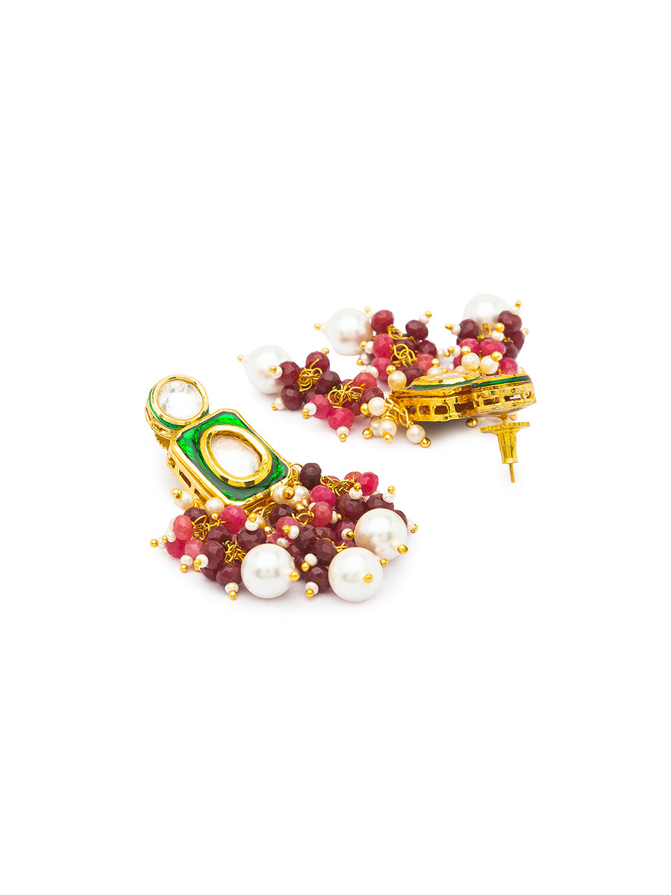 Gold Polish Earring with Kundan Polki work &  Shell Pearls